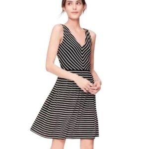 Loft Black & White Striped Criss Cross Back Dress